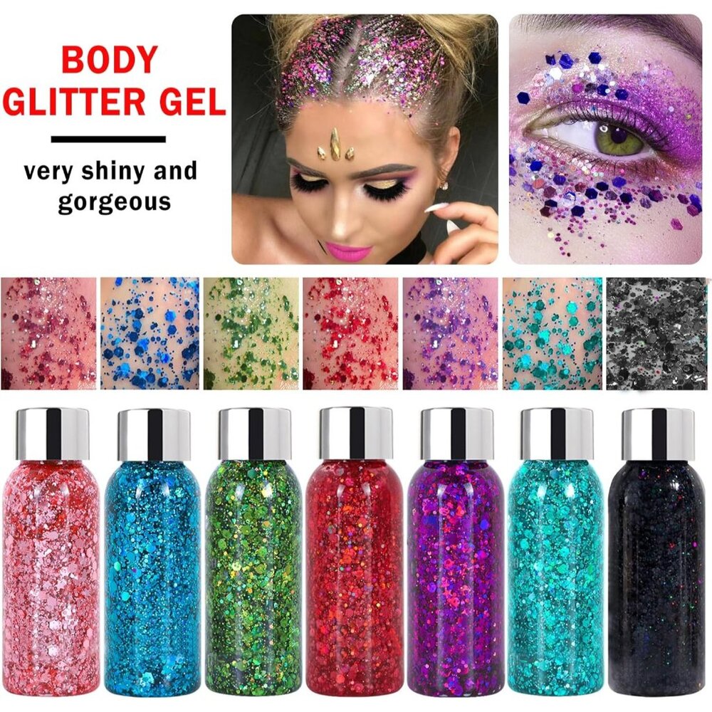 Body Glitter Gel Face and Body Makeup Liquid Long Lasting Black Mermaid Scales - Picture 2 of 7